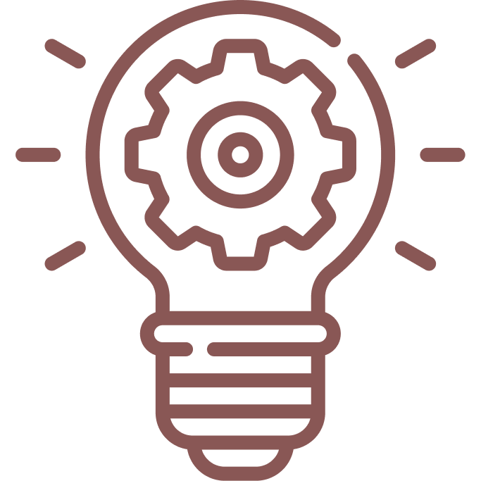 Ein Icon mit einer Glühbirne, die ein Zahnrad enthält