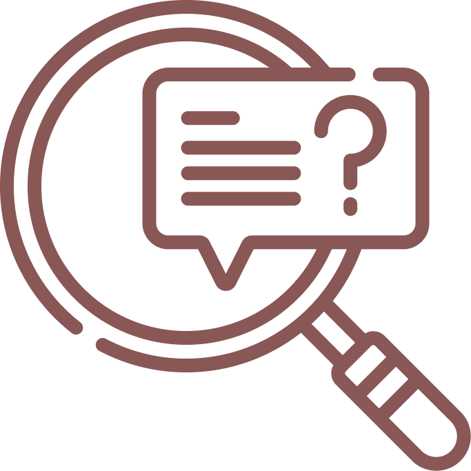 Ein Icon mit einer Lupe, die von einer Sprechblase mit einem Fragezeichen überlagert wird